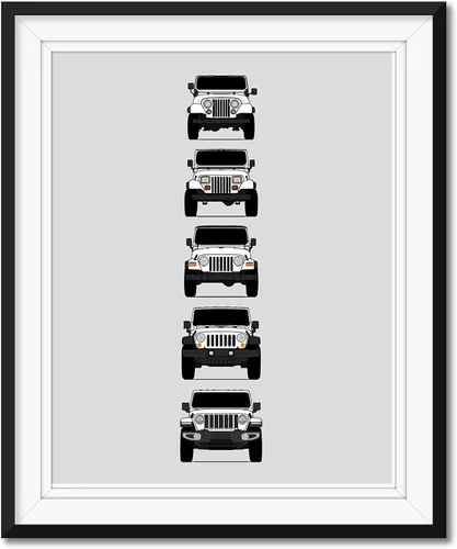 Vista 11 de Custom Car Posters Póster hecho a mano compatible con Jeep Wrangler Generations e impresión de CJ, YJ, TJ, JK, JL, estadounidense, 8 x 10 pulgadas