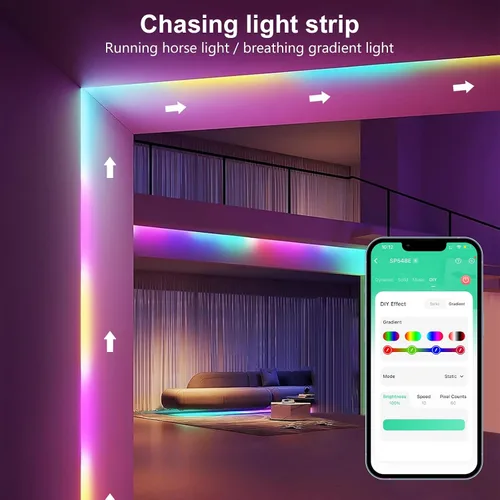 Vista 3 de Tira de luces LED COB de 32.8 pies (32.8 ft), 720 LEDs/m, luces RGB inteligentes compatibles con Alexa/Google Assistant y Tuya/Smart Life App