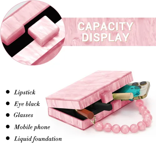 Vista 5 de Fecialy Bolso de mano de acrílico para mujer, bolso de noche con cuentas, bolso de mano de mármol, bolso formal para fiesta, novia, boda, bolso