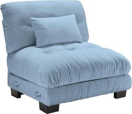Vista 80 de SoarFlash Moderno sofá reclinable de terciopelo para sala de estar, sofá biplaza para apartamento, sofá de almacenamiento con marco de madera Azul