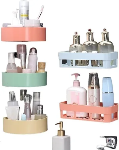 Vista 3 de Organizador de ducha Estante de baño organizador adhesivo para baño, cesta de almacenamiento de gel de champú, decoración de esquina de baño