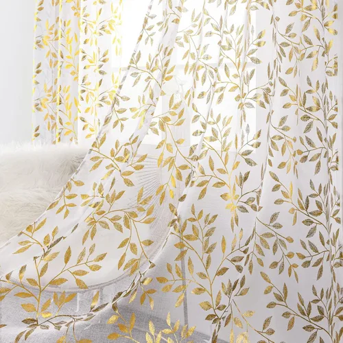 Vista 24 de Deeprove Cortinas traslúcidas color aguamarina y dorado de 63 pulgadas de largo, 2 paneles para decoración de dormitorio, cocina, decoración