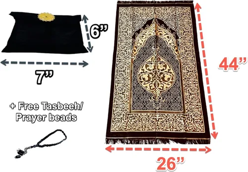 Vista 2 de Tapete de oración islámica, alfombra de oración turca con bolsa y sellado de adornos, alfombrilla de oración portátil con práctica bolsa