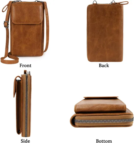 Vista 2 de Bolso bandolera pequeño de cuero para mujer, con ranura para tarjetas