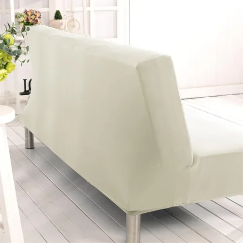Vista 3 de Funda de sofá cama sin brazos de color liso de poliéster y elastano, elástica, para futón, 3 plazas, elástica, plegable, se adapta a sofá cama Beige