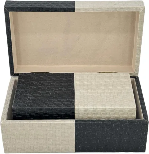 Vista 4 de Galt International Cajas de almacenamiento decorativas de cuero vegano, caja grande y pequeña con tapa con bisagras, diseño de cuero a cuadros negro