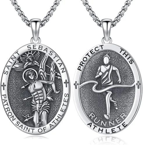 Vista 53 de Collar de amuleto de medalla de San Patrono de plata/oro de 14 39A-St Peregrino-Plata