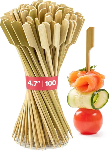 Vista 9 de GUSTO Paquete de 100 palillos de madera de 3 pulgadas, brochetas de bambú, palillos de dientes para cócteles, parrilla, aperitivos, frutas, barbacoa