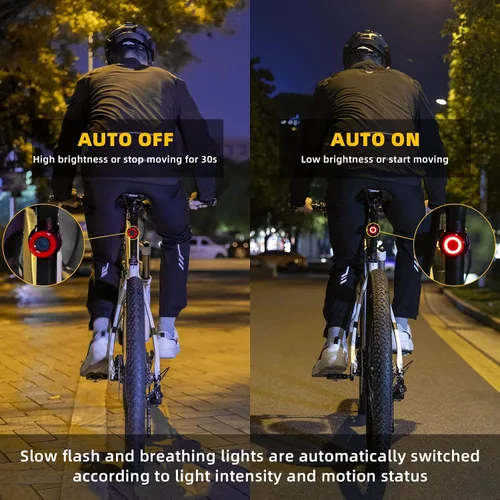 Vista 2 de ROCKBROS Luz trasera de bicicleta, luz trasera de bicicleta recargable, sensor de encendido y apagado automático IPX6, luces traseras impermeables