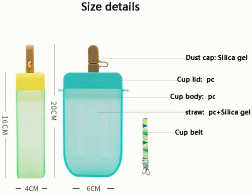 Vista 2 de Bonitas botellas de agua de 10 onzas con popotes, botellas de agua de plástico con forma creativa de paleta helada, sin bisfenol A, botella de agua