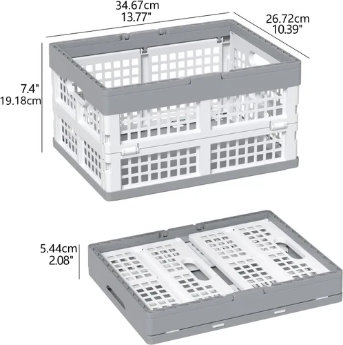 Vista 3 de Paquete de 2 cajas de almacenamiento plegables de plástico con asas, cajas plegables de plástico de 15 L para compras
