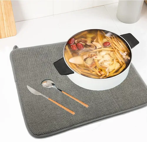 Vista 7 de Paquete de 2 alfombrillas de microfibra para secar platos, escurridor de platos absorbente para encimera de cocina, almohadillas de secado de platos