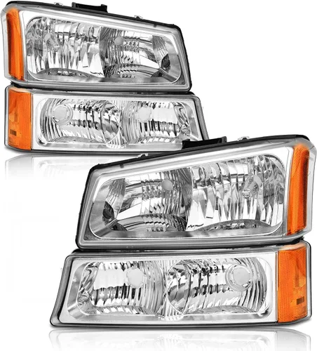 Vista 9 de 2003 2004 2005 2006 Conjunto de faros delanteros Chevy Silverado para 03-06 Chevy Silverado Avalanche 1500/2500/3500 Carcasa cromada Reflector ámbar