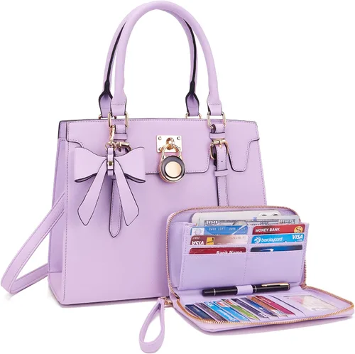 Vista 16 de Qiyuer - Bolsos y carteras para mujer, juego de damas con asa superior, bolso de hombro, bolso de trabajo con cartera de embrague a juego, 2 piezas