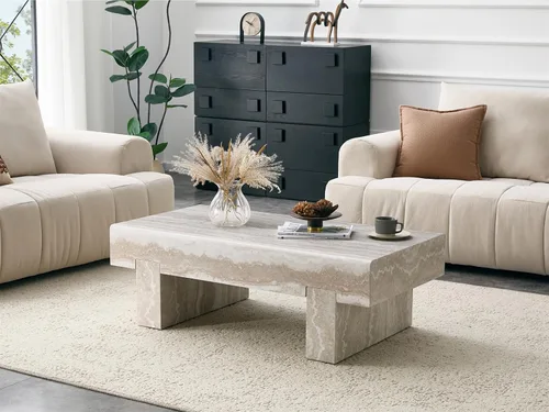 Vista 10 de LKTART Mesa de centro rectangular de 47 pulgadas para sala de estar, superficie con patrón de mármol, patas de metal estables para mesa de té
