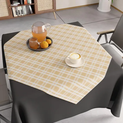 Vista 8 de Encasa XO Mantel cuadrado de algodón 35"x35" Franca Beige Checks Cheques Franca Beige