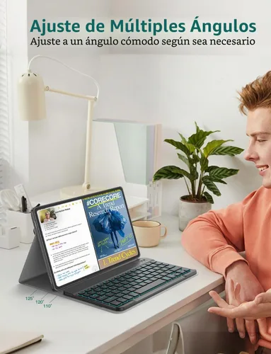 Vista 5 de Funda para teclado retroiluminada para Samsung Galaxy Tab S10 Lite/S10 FE/S9 FE 5G 10.9"/ Tab S9 11", teclado inalámbrico desmontable magnético de 7