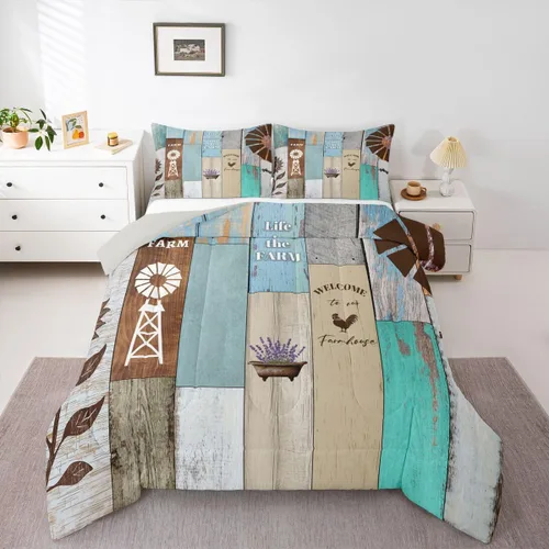 Vista 19 de Erosebridal Juego de edredón rústico de colibrí, juego de ropa de cama de molino de viento rústico para niños, adolescentes y adultos, relleno