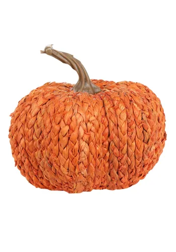 Vista 2 de Adorno de calabaza naranja de 5 pulgadas con cáscara de maíz trenzada Multicolor