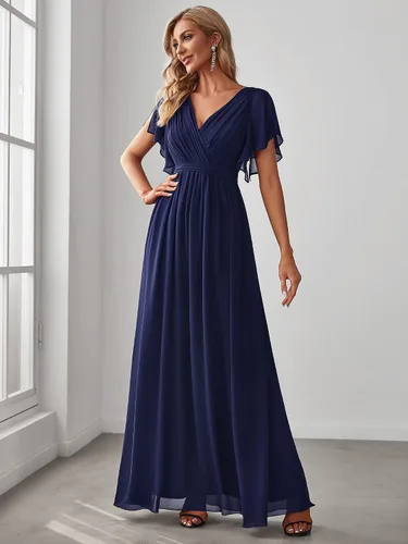 Vista 3 de Ever-Pretty Vestido de noche formal de gasa con cuello en V y mangas para mujer 0164A