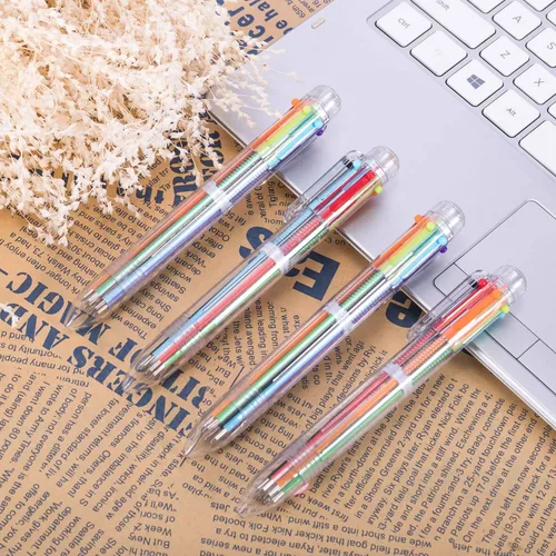 Vista 3 de favide Paquete de 6 bolígrafos multicolor 6 en 1 de 0.5mm, bolígrafos retráctiles de 6 colores para suministros de oficina y escuela, regalo