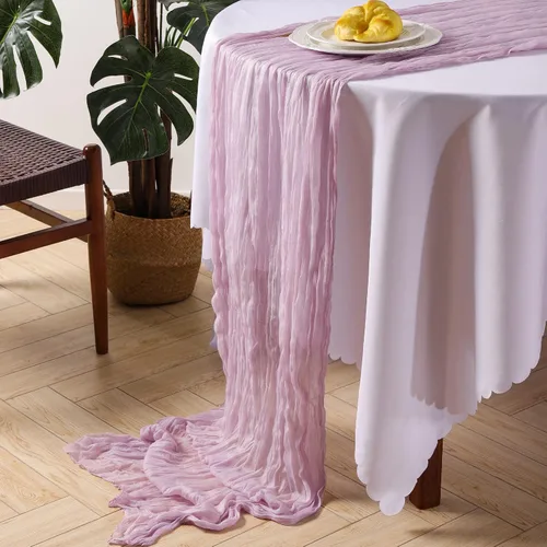 Vista 2 de Camino de mesa de gasa de 10 pies, camino de mesa de gasa transparente a granel para fiestas de vacaciones, despedida de soltera, decoración