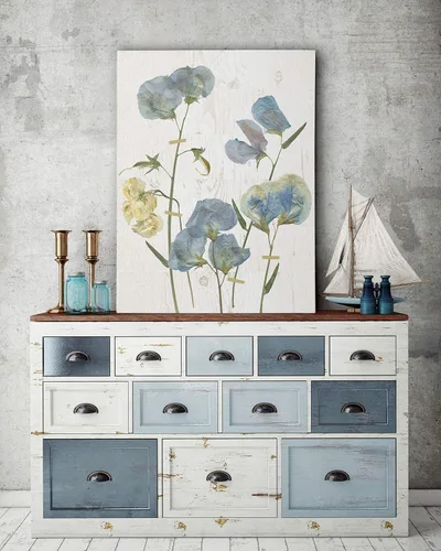 Vista 3 de Lienzo decorativo para pared, diseño de guisantes dulces azules I