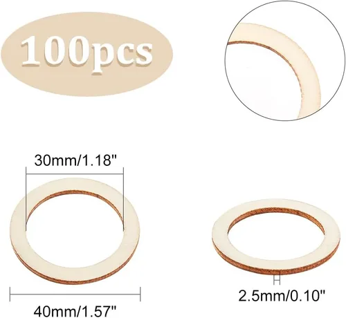 Vista 3 de NBEADS 100 piezas de 40 mm de piezas de madera sin terminar en forma de anillo, adornos circulares blancos antiguos anillos de unión de madera