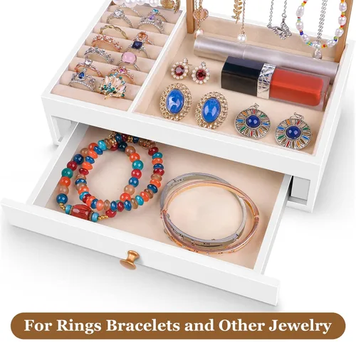Vista 3 de Teamkio Árbol de joyería con caja de almacenamiento blanca grande organizador de joyas de mesa árbol de exhibición para collares anillos pulseras