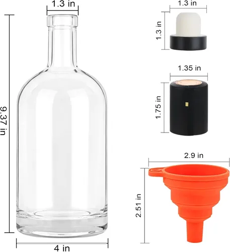 Vista 2 de GUANENA Paquete de 3 botellas de vidrio transparente de 33 onzas con tapas de corcho, botellas de licor de 33.8 fl oz Base pesada, botellas