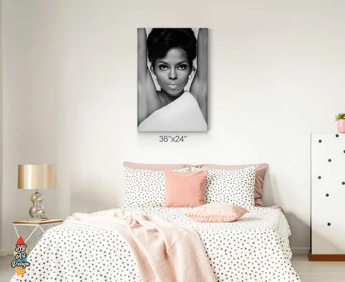 Vista 4 de HB Art Design Cantante y actriz estadounidense Diana Ross - Lienzo decorativo en blanco y negro para pared, hermoso icono de arte afroamericano