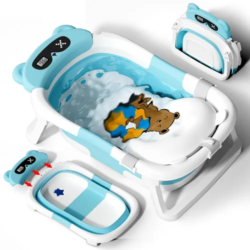 Vista 9 de AVIDOR Bañera de bebé 2 en 1 con soporte para recién nacidos y bebés, bañera plegable para bebés, regalos de baby shower para nuevos padres, gris