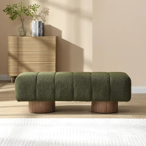 Vista 4 de Christopher Knight Home Manila - Banco de comedor de tela bouclé de 50 pulgadas, banco otomán tapizado rectangular, reposapiés al pie de la cama