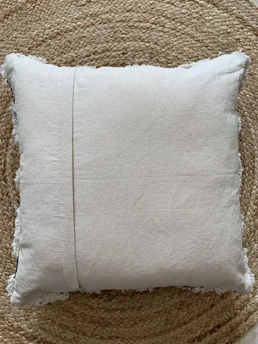 Vista 7 de Juego de 2 fundas de almohada bohemias para sofá, 18 x 18 y 20 x 20 pulgadas, de algodón, tejidas a mano, copetudas, fundas de almohada decorativas