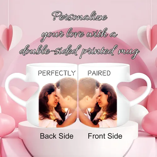 Vista 2 de Tazas personalizadas de porcelana con texto e imagen para parejas (corazón regular)