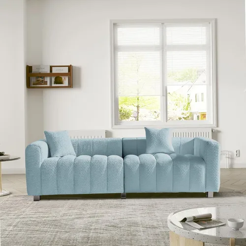 Vista 10 de Sofá moderno de 3 plazas de 87.4 pulgadas, sofá de burbujas para sala de estar, sofá de terciopelo con asiento profundo Teddy Bouclé, sofá de dos