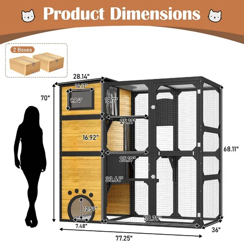 Vista 2 de Merax Catio - Caja grande para gatos de 4 niveles para exteriores, casa para gatos resistente a la intemperie fijada a la ventana para múltiples