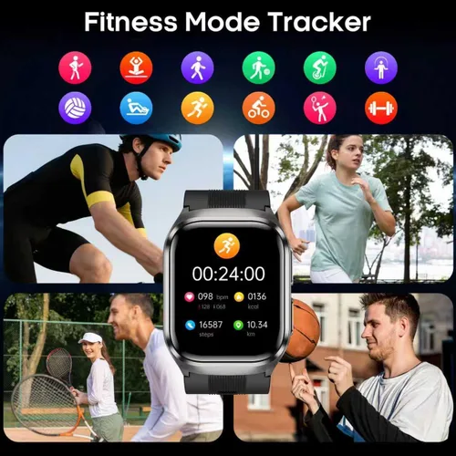 Vista 6 de Reloj inteligente de presión arterial,Pantalla grande AMOLED HD de 2.06 pulgadas, transmisión de voz, bolsa de aire con bomba de aire, llamada Negro