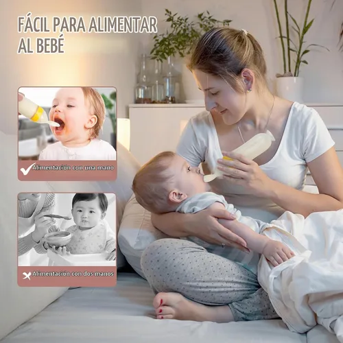 Vista 5 de Juego de cucharas dispensadoras de alimentos para bebés de 4 piezas de silicona - WAJIAYON, cucharas de alimentación con exprimidor de 3 oz