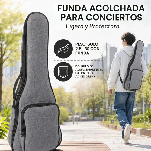 Vista 6 de Ranch - Ukulele profesional, de madera, kit de ukelele con 12 lecciones en línea gratis
