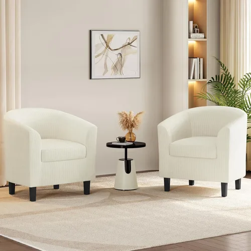 Vista 2 de Yaheetech Juego de 2 sillas tipo barril de pana, tapizadas, sillones redondos, sillas de espera con cojín suave para sala de estar, dormitorio, sala