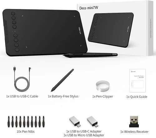 Vista 8 de Tableta de Dibujo Inalámbrica XPPen Deco mini7W Tableta Gráfica Tableta con Lápiz con 8192 Niveles de Presión, Tableta de Artista de 7 x 4 pulgadas