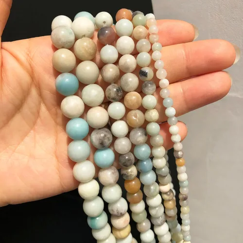 Vista 3 de 60 cuentas de piedra natural de 15⁄64 pulgadas (6 mm) con cuentas de amazonita pulidas, cuentas sueltas redondas de piedra natural con poder