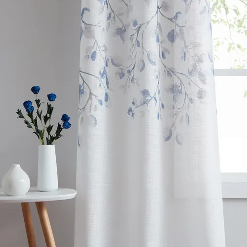 Vista 13 de Central Park Panel de Cortina de Ventana de Lino Transparente Metálico con Estampado Floral de Hojas para Sala de Estar Rústica/Dormitorio Paneles