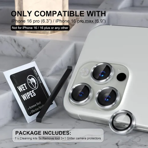 Vista 381 de Choiche Compatible para iPhone 16 Pro/iPhone 16 Pro Max Protector de Lente de Cámara, Vidrio Templado 9H Protector de Pantalla de Cubierta de Cámara