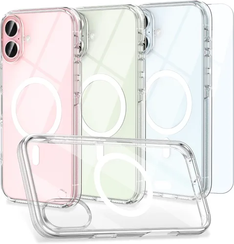 Vista 26 de MILPROX Compatible con iPhone 16 Pro Funda – con protector de pantalla – Compatible con MagSafe – Diseño magnético claro transparente – Que no se