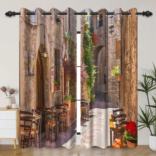 Vista 72 de Cortinas japonesas con pintura de tinta, monte Fuji, sol rojo, puesta de sol, hojas de bambú, cortinas de ventana para dormitorio, sala de estar