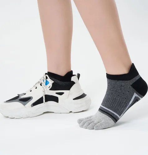 Vista 3 de Calcetines de dedo del pie para hombre, corte bajo, atléticos, de algodón, con 5 dedos divididos, paquete de 6