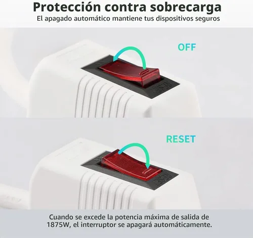 Vista 6 de PLUGTUL Regleta protectora contra sobretensiones, paquete de 2 – 4 tomas de corriente y cable de extensión de 2 pies, 1875 W/15 A 90 julios