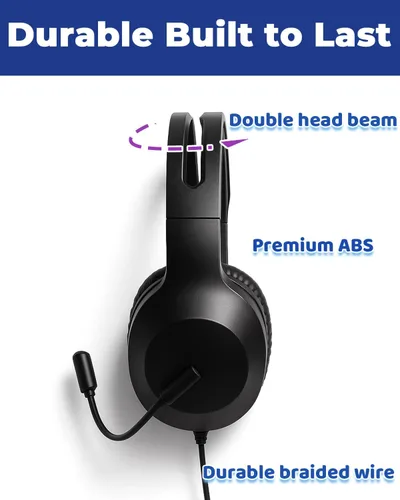 Vista 5 de Auriculares con cable con micrófono para computadora portátil - Auriculares sobre la oreja con sonido estéreo y micrófono con cancelación de ruido